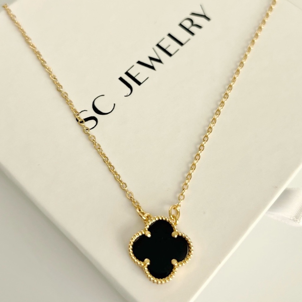 Black Clover Necklace Double Sided Gold Color Chain 34$